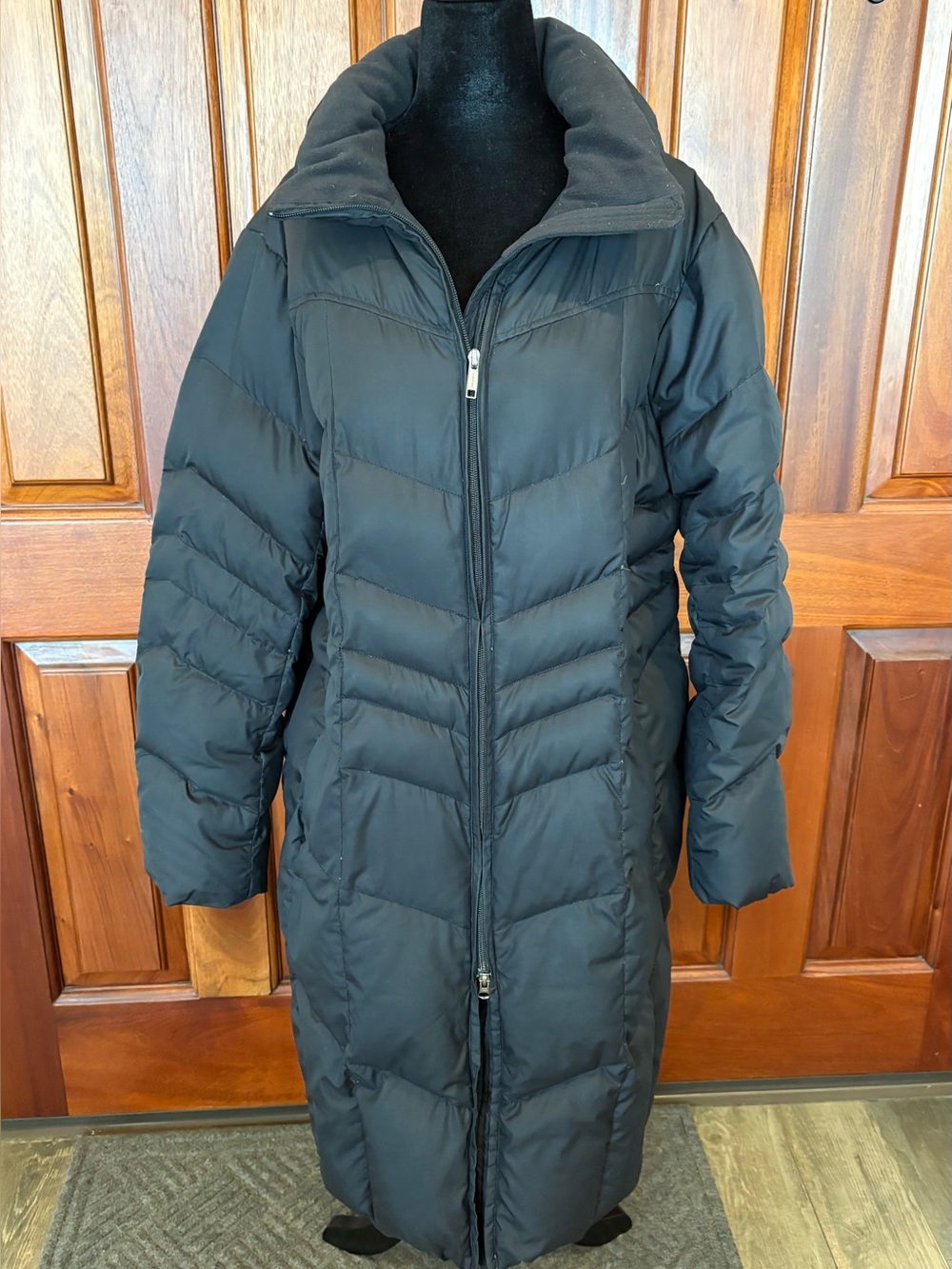 Lands’ End Women Long Maxi Puffer Coat Down Quilted Black Large No Hood